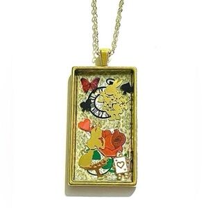 Alice In Wonderland Gold Rectangular Pendant Necklace